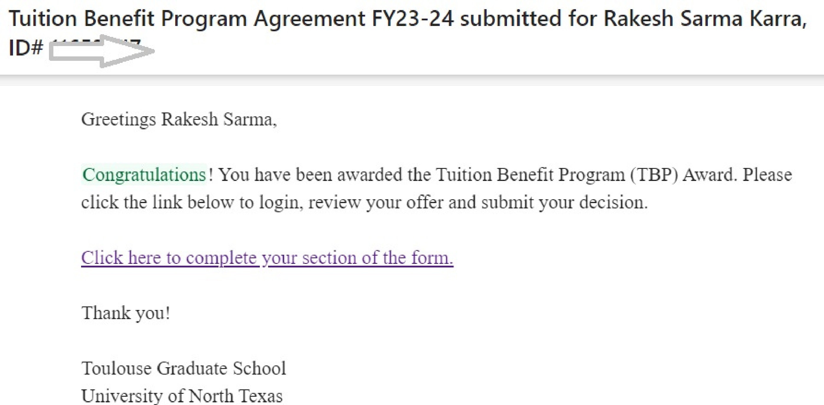 UNT – Tuition Benefit Program Jan 2024 – May 2024